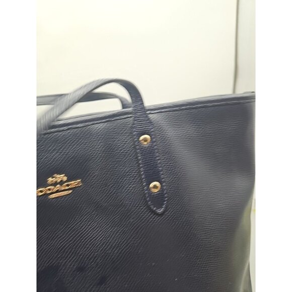 COACH Dark Blue  Leather Tote Bag Large Handled - Picture 2 of 10